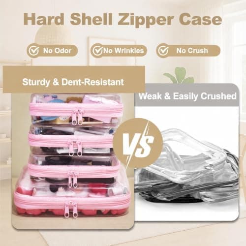 WELPIRT Clear Zipper Pouches,Hard Shell Zipper Case, Toiletry Bag for Travel, CLear Diaper Bag, Toiletry Pouch, Travel Organizer, Cosmetic Bag,Toy Storage Bins, Baby Pink, M+3S, Baby Pink — view 2
