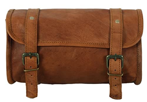 Urooj Handicraft Genuine Goat Leather Vintage Motorcycle 2 Strap Buckle Closure Tool Brown Bag Quick Release Clasp Reinforced for Handlebars,Forks, Sissy Bar - 10" Christmas New Year Gift Idea — view 3