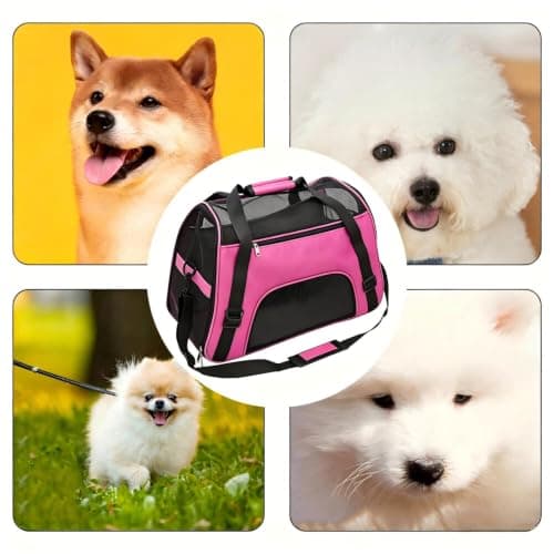 Expandable Foldable Pet Travel Carrier 55x34x25cm Oxford Cloth Breathable Mesh Cat Puppy Bag Multi Carry Straps Safety Clip Soft Transport Tote for Small Kittens Dogs Vet Car Trips (Purple) — view 6
