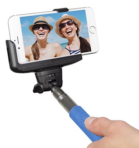 Kitvision Lightweight Extendable Telescopic Handheld Selfie Stick Pole/Monopod (Extends to 110cm) with Built-In Bluetooth Remote, 3 x "Selfie Smiles" and Phone Holder Compatible with Android and iOS Smartphones, Cameras and Action Cameras - Blue — view 2