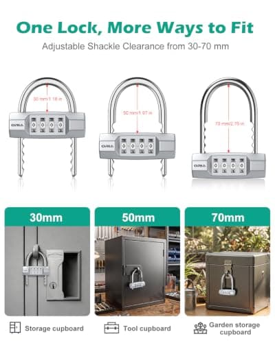 ORIA 4 Digit Combination Padlock with Adjustable Long Shackle, U-Shaped Resettable Lock, Security Number Lock, Zinc Alloy Material, Waterproof Padlock for Gym/Bicycle/Toolbox/Cabinet - Silver — view 3