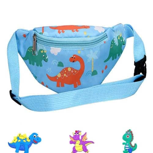 Dinosaur Bag,Kids Bumbags,Cartoon Lightweight Sling Bags,Running Bag,Children's Chest Bags,Dinosaur Fanny Pack Fabric Nylon Money Belt,for Toddler Girls Boys Running Hiking Travel Sports(Light Blue)