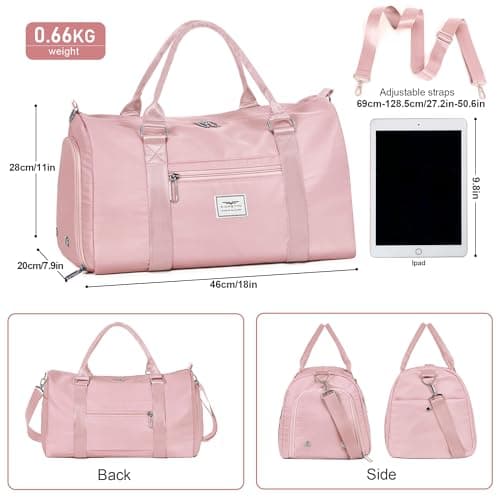 FIORETTO Womens Gym Sports Bag Travel Bag with Shoes Compartment & Wet Pocket, Weekend Overnight Duffle Hospital Bag Carry On Bag Holdall for Travel Swimming Pink — view 3