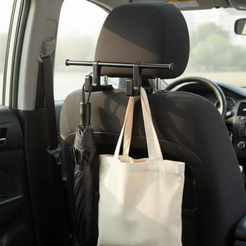 Colcolo Vehicle Seat Hook Double Hanger Car Hook Organizer with Stainless Steel and Rubber Build Supports Up to 6 kg Keeps Cabin Organized Suitable for Daily Driving Road Trips Family outings — view 4