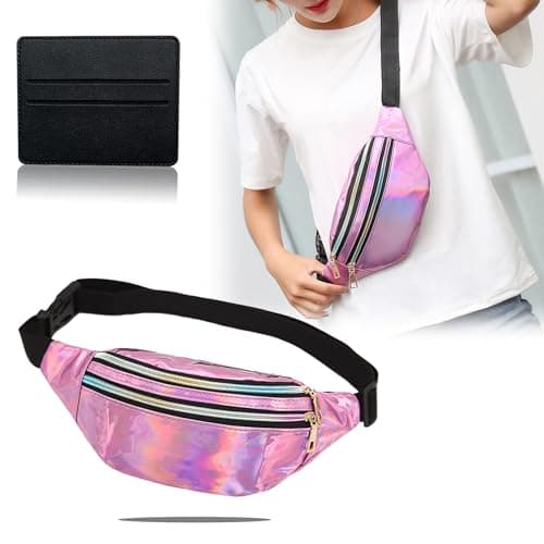 BAIYSFFG Metallic Fanny Pack Fashionable Waist Bag Waterproof Belt Bags Unisex Fashion Waist Casual Travel Bum Bag with 3 Zipper Pockets for Women Men Sports Running Hiking Jogging (Purple) — view 4