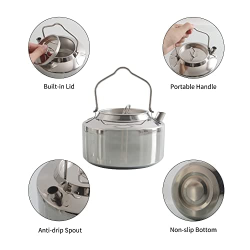 ZLWENA 1.2L Camping Pot Stainless Steel Tea Kettle Outdoor Water Boiler — view 6