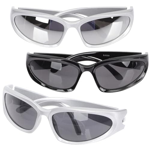 KALLORY 3pcs Sports Sunglasses Set for Men Women, Plastic Frame Fitness Eyewear with Black, Silver Mirror and Grey Lenses, Stylish Travel and Party Sunglasses