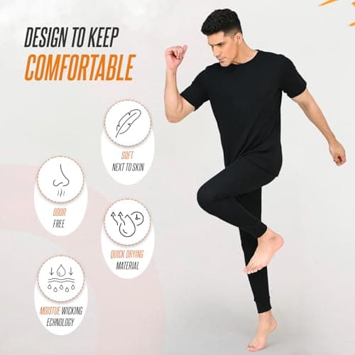 Thread Linens Men's Thermal Underwear Set Base Layer - Short Sleeve T-Shirt/Vest/Top and Long Johns For Men Ultra Soft Warm Underwear Man Body Warmer Size S-XXL (Blue, M) — view 4
