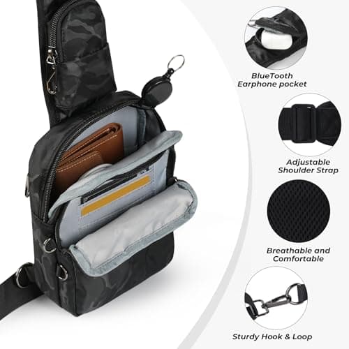 Tibroni Anti-Theft Shoulder Bag Chest Crossbody Bag Chest Bag Men Women Shoulder Bag Waterproof Sling Bag Small Handbag with Zip Lock and RFID Blocking, Camouflage black, s — view 6