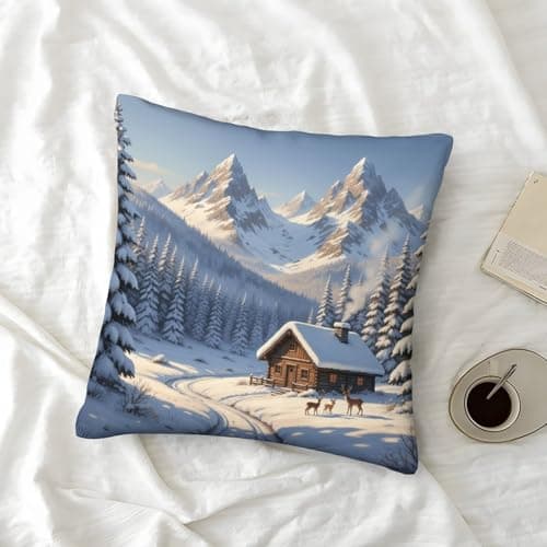 Snowy Cabin Organic Cotton Winter Mountain LandscapePillow Slip Set of 2 Kids Toddler Hypoallergenic Double Bed UK Standard Size Eco-friendly No Pilling No Fade 40x40cm — view 6