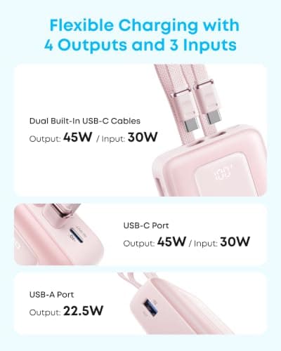 Anker Power Bank, 20,000mAh 45W Portable Charger,Dual Built-in USB-C Cables — view 6