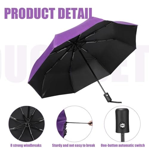 Kajaia 4 Pack Umbrellas Compact Windproof, Automatic Open and Close Folding Rain Umbrella Collapsible for Men Women Travel, Purple, 38.5 inches — view 3