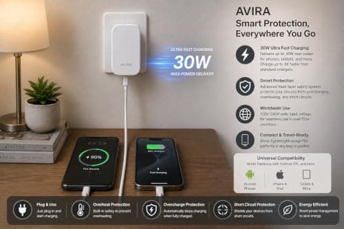 Ultra Slim 30W USB C Plug UK,Foldable Pins,GaN Fast Charger, Dual Port USB-A + USB-C, USB-C PD 3.0 PPS 30W, USB-A QC 3.0 Compact Travel Charger for iPhone, iPad, Samsung, Laptop, Nintendo Switch — view 5