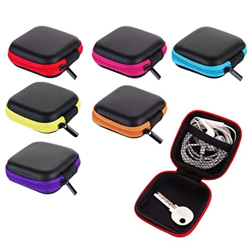 6-Pack Earphone Pouch - Portable Earbuds Case - Headphones Organizer - Mini Storage Box - 6 Colors