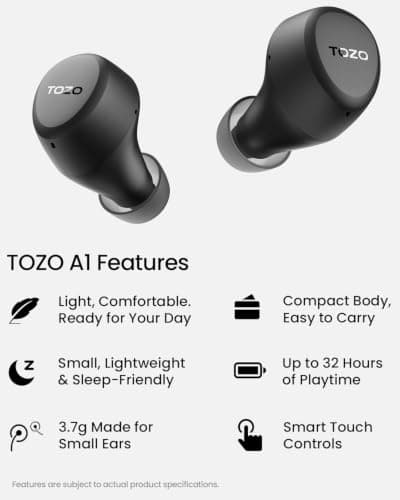TOZO A1 Wireless Earbuds, Bluetooth 5.3 Earphones, Support APP EQ Setting, 32H Long Playtime, Ear Buds with HiFi Stereo Sound, Light-Weight Wireless Earphones, IPX5 Waterproof — view 2