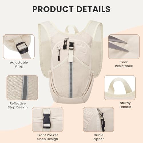 TUIKEN Small Hiking Backpack 15L- Lightweight Packable Foldable Backpack for Travel Camping Outdoor Commute, Compact Rucksack for Women Men(Beige) — view 6