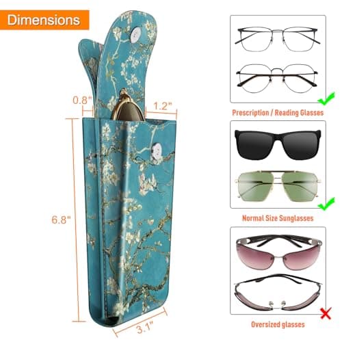 FINTIE Double Glasses Case with Carabiner Hook, Portable Vegan Leather Dual Eyeglasses Bag Anti-scratch Sunglasses Pouch, Spectacle Cases for Women Men, Blossom — view 2