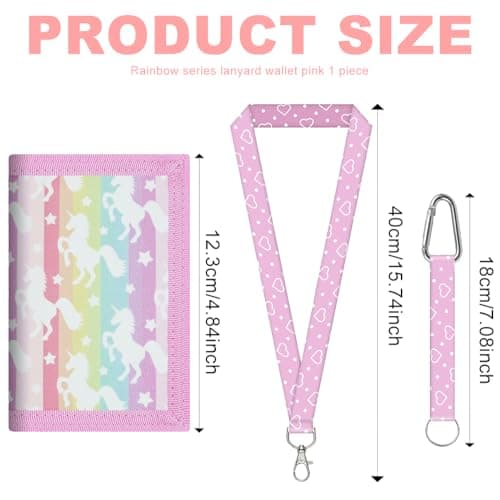 Larfraecy Kids Wallet with Lanyard for Girls Boys Wallets for Teenagers Trifold Coin Purse,ID Window,Key Chain Holder,Adjustable Neck Strap–Cartoon Velcro wallet for Christmas Birthday Gifts (Unicorn) — view 2