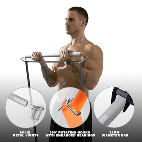 Geku Fit Aluminum Resistance Band Bar - 3-Section Detachable Heavy Duty Workout Bar for Resistance Band Exercises, Strength Training, Home Gym — view 4