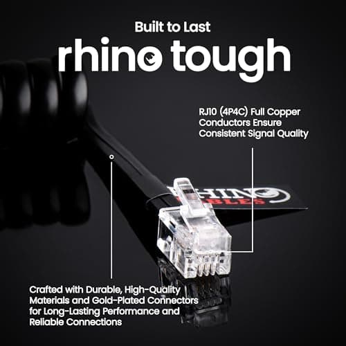 rhinocables RJ10 Coiled Handset Cord (3m) Curly Telephone Cable for BT Landlines & Office Phones | Full Copper Internal Wiring & Gold Plated 4P4C Plugs for Crisp Communication (7 Pack, White) — view 4