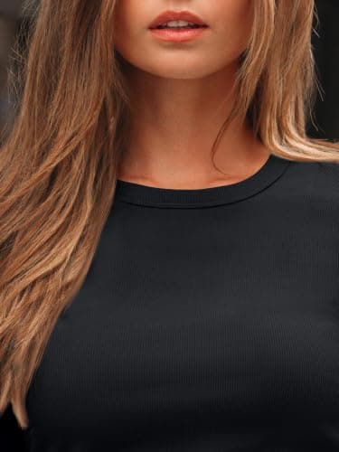 LILLUSORY Womens Long Sleeve Tops UK Ribbed Slim Fit T Shirts Black S — view 6