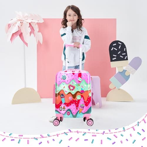 Inprof Kid's Luggage Set 2 Piece Suitcase Set Hardside Luggage with Spinner Wheels Boys Carry on Toddler Travel Rolling Suitcase with Hard Shell Airline Approved, Pink 01, 16 inch, Luggage Sets — view 6