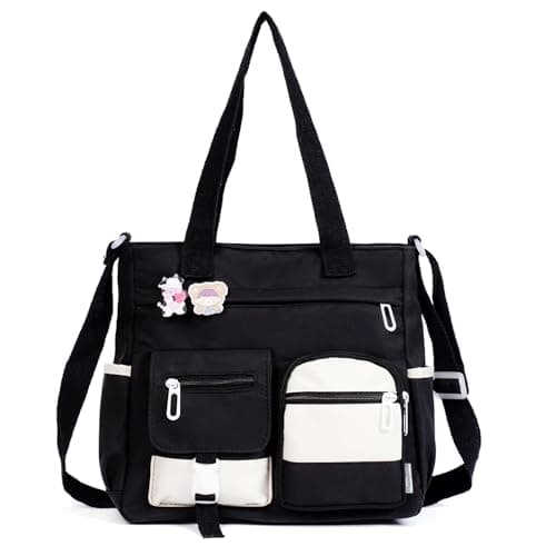 Phaoullzon Crossbody Cute Bag for Teens Kawaii Messenger Purse Nylon Shoulder Tote Bags, Black1, M, Medium