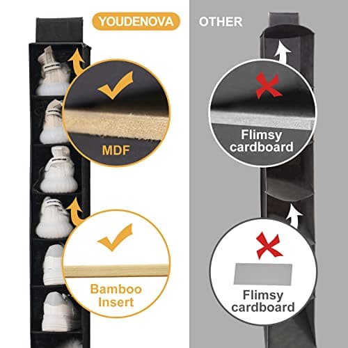 YOUDENOVA Hanging Shoe Rack 10-Shelf Shoes Storage for Wardrobe Collapsible Hanging Shoe Organizer Slim Organiser Durable Fabric Wardrobe Storage Solutions for Shoes,Clothes,Hats - Black — view 4