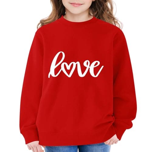 Teen Girls Crew Neck Jumper Kids Love Print Sweater Top Casual Sweatshirt — view 2
