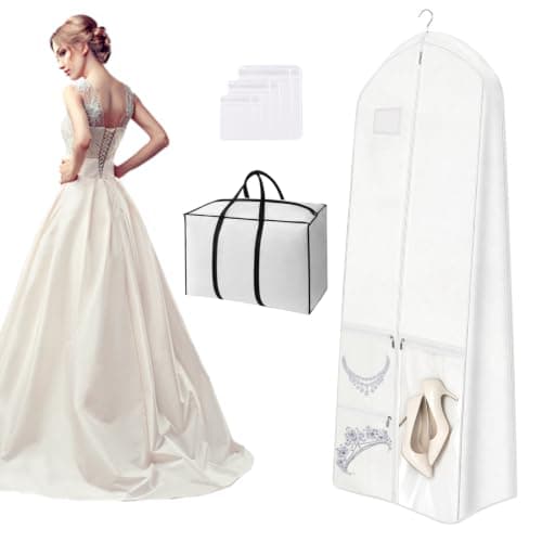72" Breathable Wedding Dress Bag with Pockets and Carrier Bag