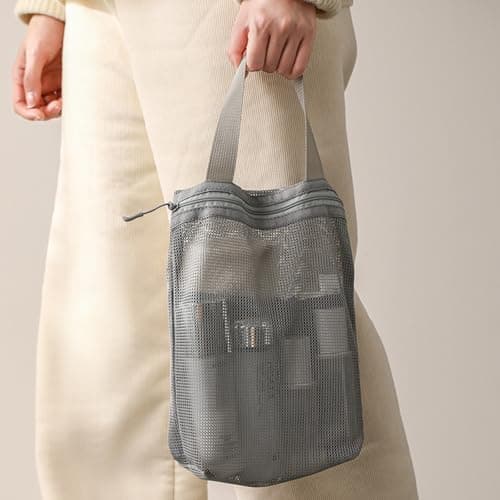 KASESSS Mesh Shower Caddy Bag, Toiletry Bag, Bathroom Organiser, 3 Pockets Quick Dry Travel Toiletry Bags, Portable Mesh Shower Bags for College Dorms, Gym, Beach, Camping, Swimming, Yoga and Travel — view 6