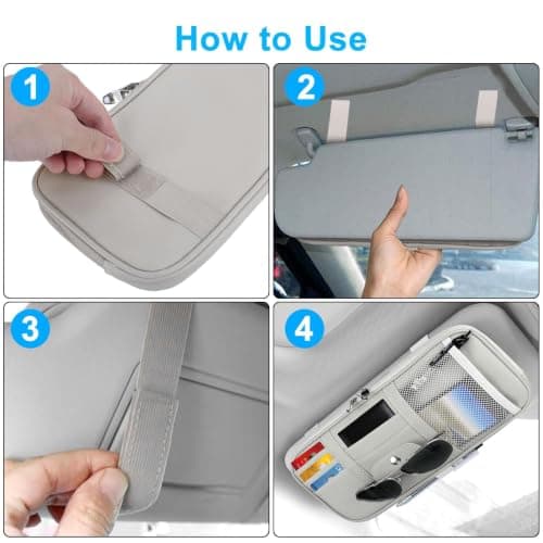 Linkstyle Car Sun Visor Organizer, Auto Interior Leather Storage Pocket Pouch, Car Sunglasses Holder, Bag for Card License Registration Pen — view 6
