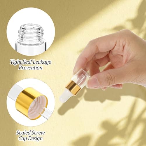Sibba 20 Pcs Mini Dropper Bottle, 2ml Small Sample Bottle Empty Essential Oil Bottles with Gold Cap, Travel Empty Vails for Cuticle Oil Essential Oils Perfume — view 4