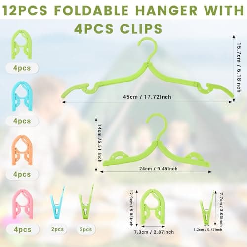 GOWTX 12 Pack Foldable Travel Hangers, Anti-Slip Coat Hanger with 4 Clips — view 2