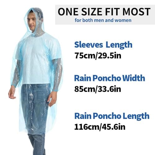 Opret Disposable Rain Ponchos 5 Pack Blue, Emergency Raincoats, Waterproof — view 3