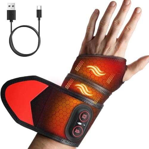 Rechargeable Wrist Hand Heating Pad Massage for Pain Relief, Cordless Heated Wrist Brace for Carpal Tunnel, Red Light Therapy Adjustable Heated Wrist Massager Wrap