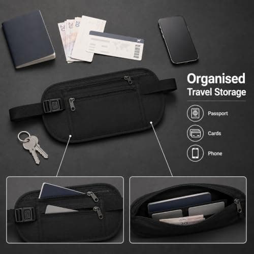RFID Blocking Money Belt, Slim Hidden Travel Waist Pack for Passport — view 3