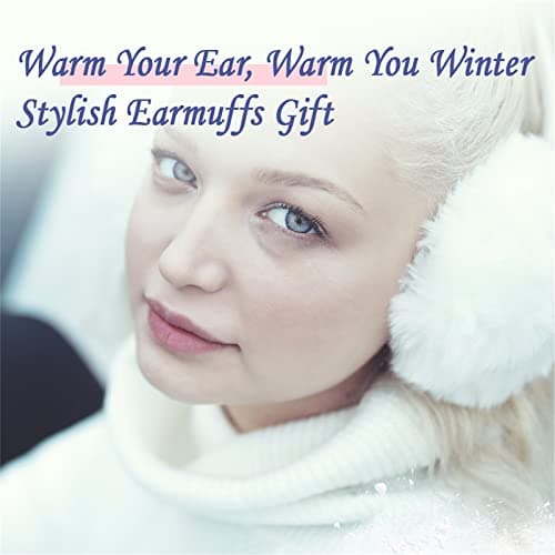 IHCEMIH Ear Muffs, Women Earmuffs Winter Accessories Fluffy Plush Foldable Adults Outdoor Thermal Ear Warmer Skiing Running Ears Covers Protector from Wind Cold Fashion Gift for Girls Ladies White — view 6