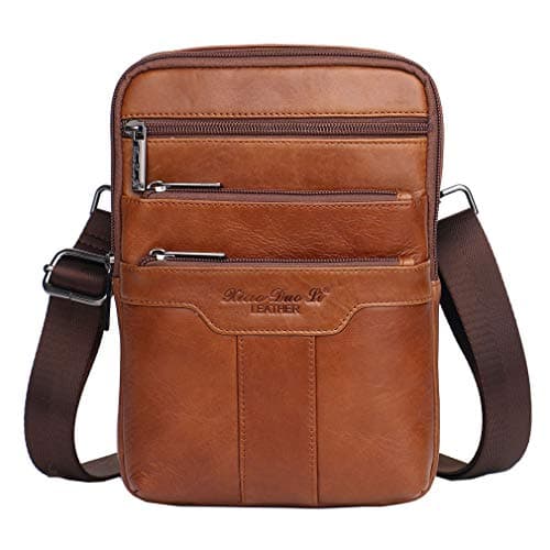 Xieben Vintage Leather Shoulder Messenger Bag for Men Travel Business Crossbody Pack Wallet Satchel Sling Chest Bags Brown