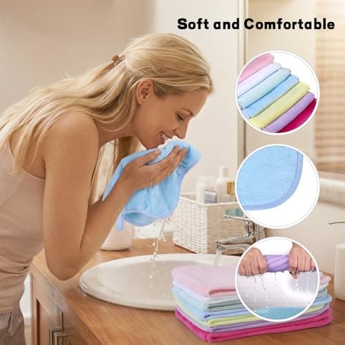 Lanjue 7-Pack Mixed Makeup Remover Cloths Set, Reusable Flannel Face Towels — view 6