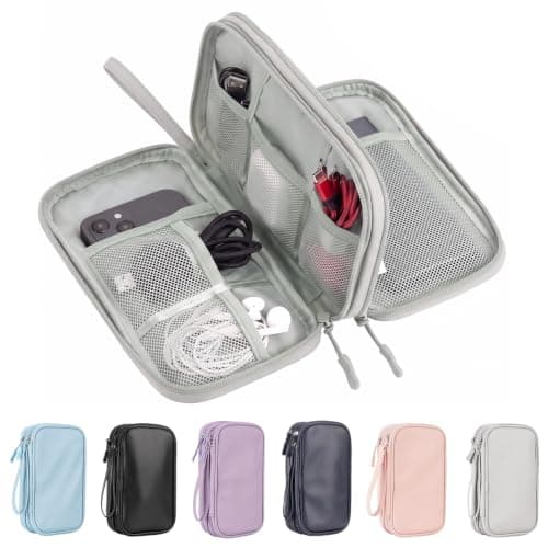 Arae PU Leather Cable Organizer Double Layer Travel Pouch, M Gray