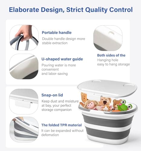 Lesipee Upgraded Collapsible Mop Bucket 16L with Multi-Functional Lid, 4-in-1 Foldable Silicone Tub, Portable Table Surface, Floor Stand & Device Holder, Space Saving for Camping, Home & Outdoor — view 5