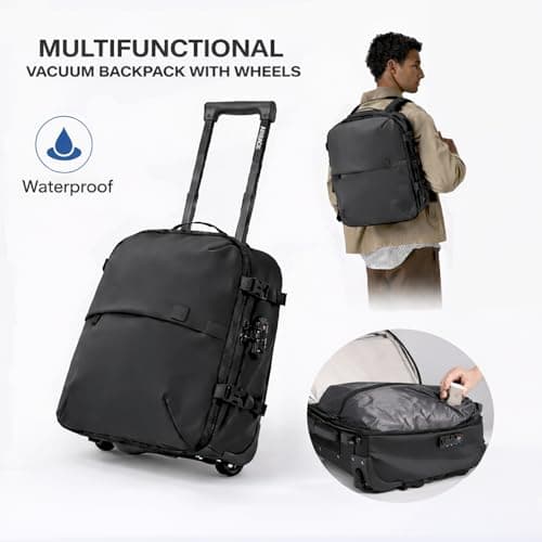Airback Flex Vacuum Backpack with Wheels Bundle - 16-32L, Carry or Roll, Vacuum Backpack with Pump, Cabin Bag, Lightweight and Expandable Travel Bags, Comfortable and Water-Resistant, Black — view 2