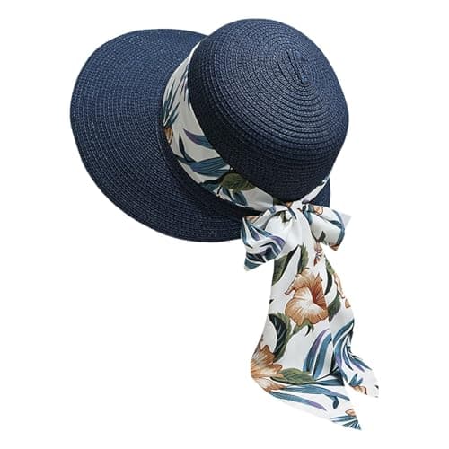 Sun Hat for Women with Wide Brim Foldable Floppy Hat for Beach Lightweight Travel Hat with Bow Protection SPF 50+ Ideal for Outdoor Activities Holidays 2026, navy, One Size