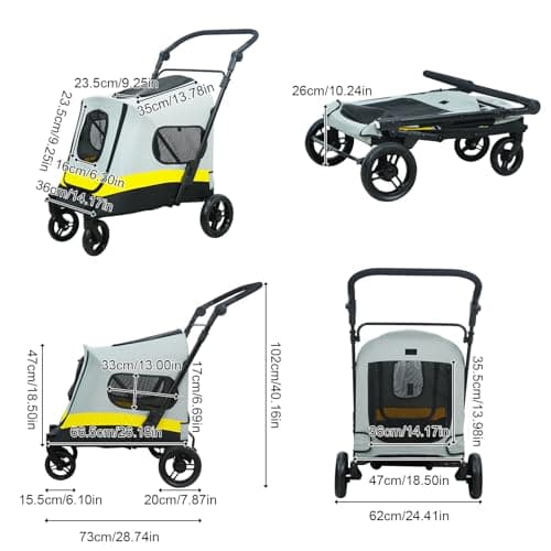 BingoPaw Foldable Medium Dog Stroller: Portable Pet Buggy Pushchair with 4 Heavy Wheels for Travel, Outdoor Walking, One-Click Folding Handle Puppy Pram with Breathable Mesh for Medium Dogs — view 2