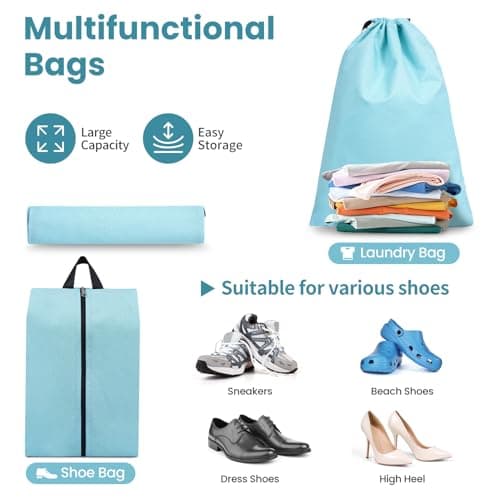Prezon Compression Packing Cubes for Carry on Luggage, Full Open & Mesh Visible Design, 6 Set Expandable Travel Packing Organizer with Laundry Bag and Shoe bag for Vacation, Camping, Business — view 6