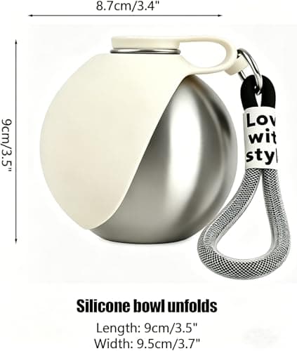 Dog Water Bottle, Stainless Steel Portable Dog Water Bottle (285 Ml),For Dogs & Cats, Leak-Proof Dispenser With Foldable Silicone Bowl,Ideal For Walks & Outdoor Hikes (Beige) — view 2