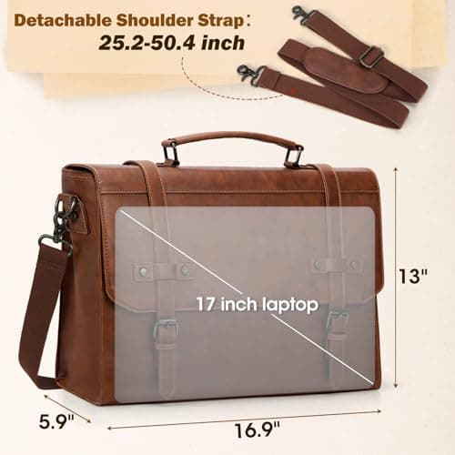 RAINSMORE Messenger Bag PU Leather Laptop Bag 17.3 Inch Briefcase for Men — view 3