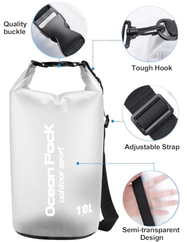 Henrycares Waterproof Dry Bag 20L 10L 5L, Sack with Long Adjustable Shoulder Strap Included, for Traval, Camping, Hiking, Swimming, Boating, Fishing (White, 10L) — view 5