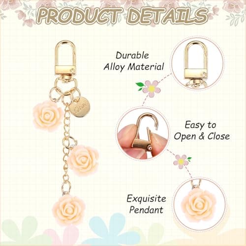 sourcing map Flower Charm Keychain Cute Resin Rose Gold with Jewelry Box — view 3